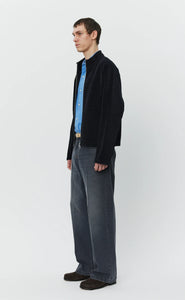 LEISURE ZIP UP BLACK JERSEY CORD