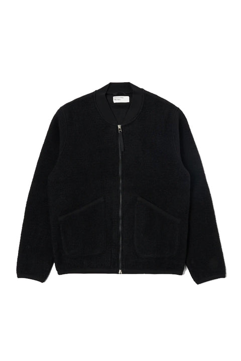 ZIP BOMBER BLACK WOOL FLEECE