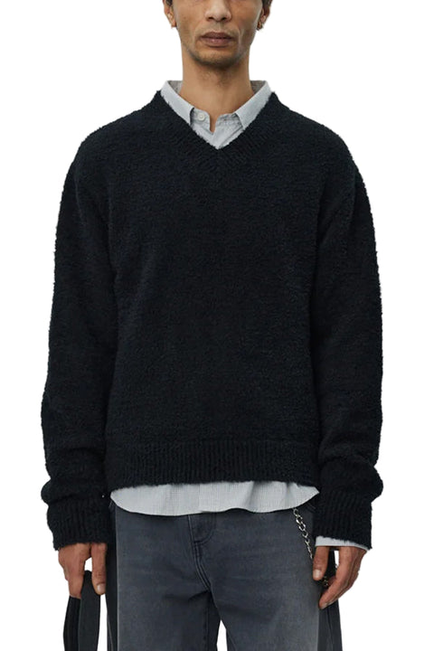 V-NECK SWEATER - FURRY BLACK