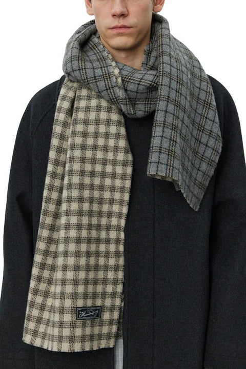WOOL SCARF GREY DOUBLE FACED CHECK - THE ROOM BY BASMATEE